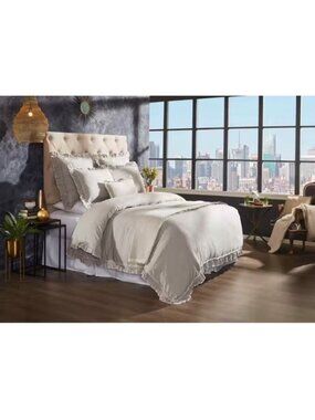 Orchids Lux Home Belgian Linen Ruffle Duvet Cover & Pair of Shams - King Size -